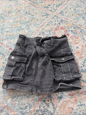 Black Cargo Pocket Denim Mini Skirt